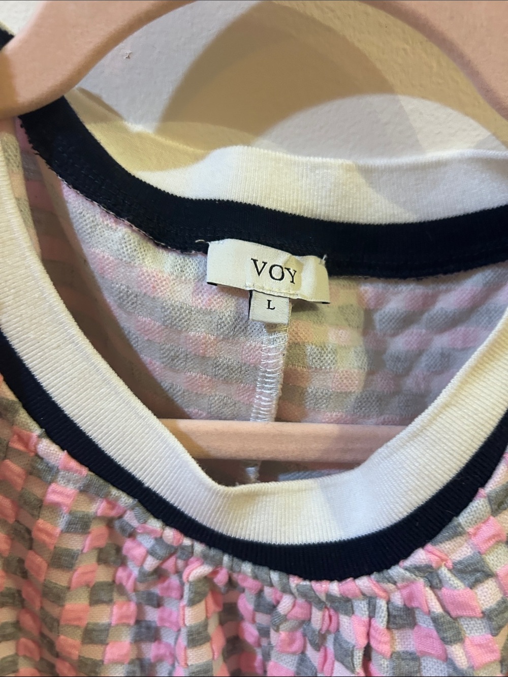 599. Striped Band Detailed Gingham Knit Top - Picture 4 of 4